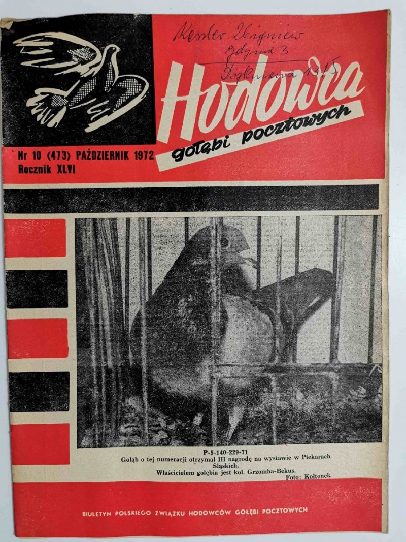 HODOWCA GOŁĘBI POCZTOWYCH NR 10  1972