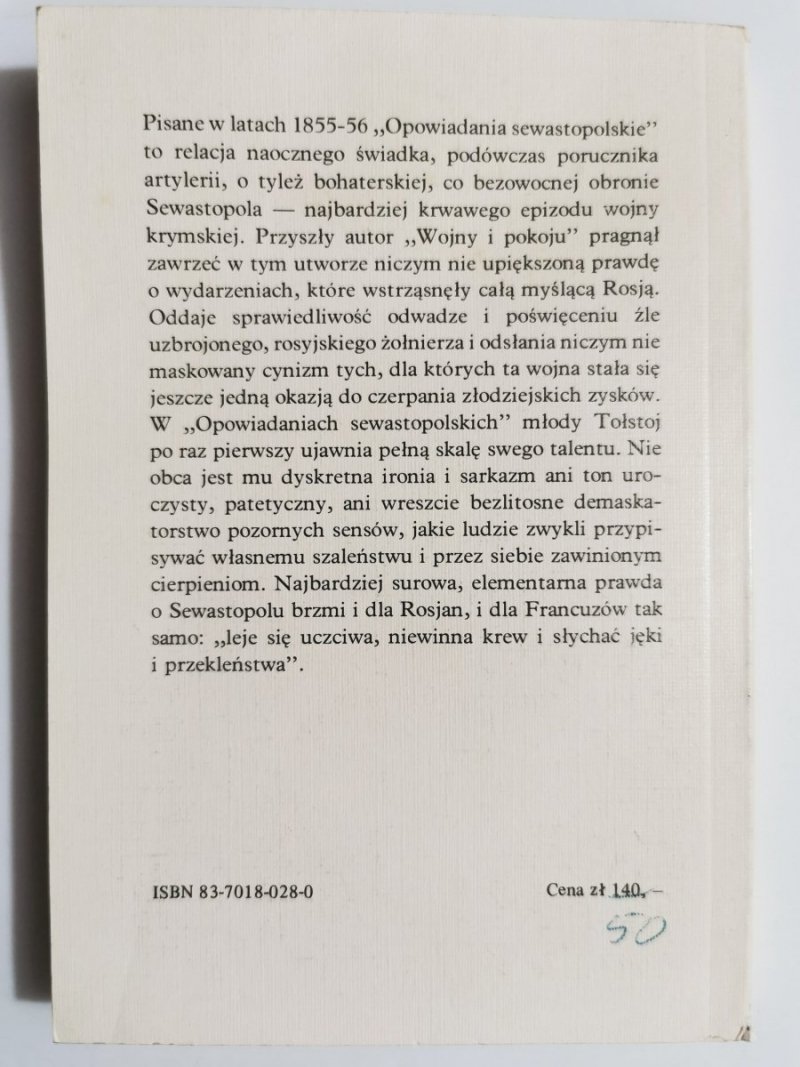 OPOWIADANIA SEWASTOPOLSKIE - Lew Tołstoj 1986