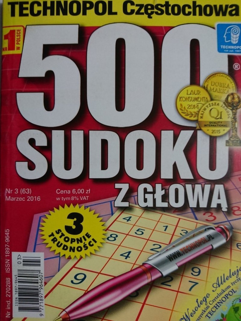 500 SUDOKU Z GŁOWĄ 3-2016
