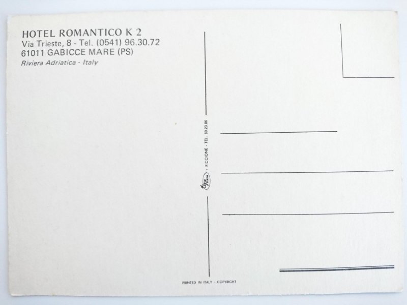 HOTEL ROMANTICO K2 VIA TRIESTE. RIVIERA ADRIATICA – ITALY