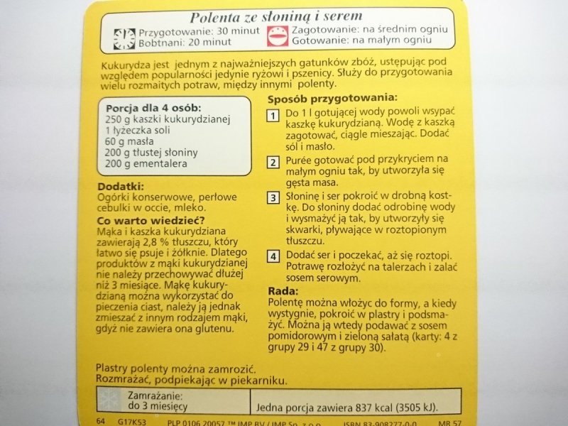 KARTA KULINARNA NR 54 PLACKI ZIEMNIACZANE Z SEREM
