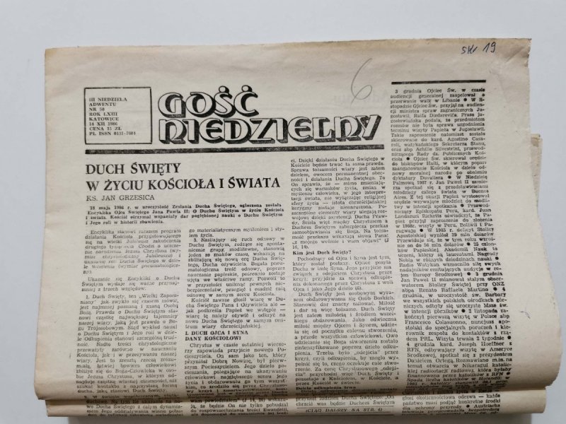 GOŚĆ NIEDZIELNY III NIEDZIELA ADWENTU NR 50 ROK LXIII KATOWICE 14 XII 1986