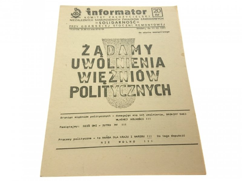 INFORMATOR. KOMIET ZAŁOŻYCIELSKI NIEZALEŻNYCH 20