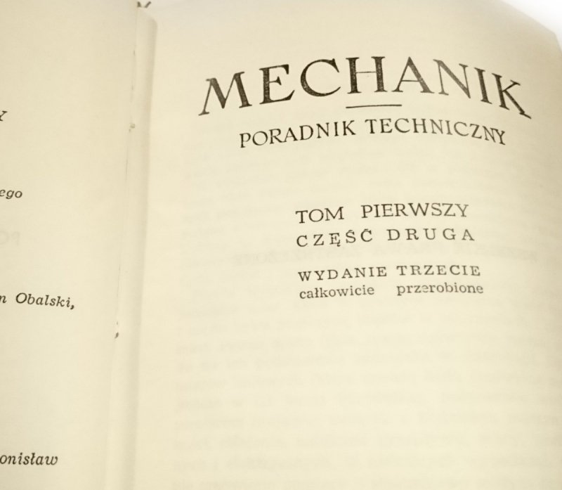MECHANIK. PORADNIK TECHNICZNY TOM I CZĘŚĆ II 