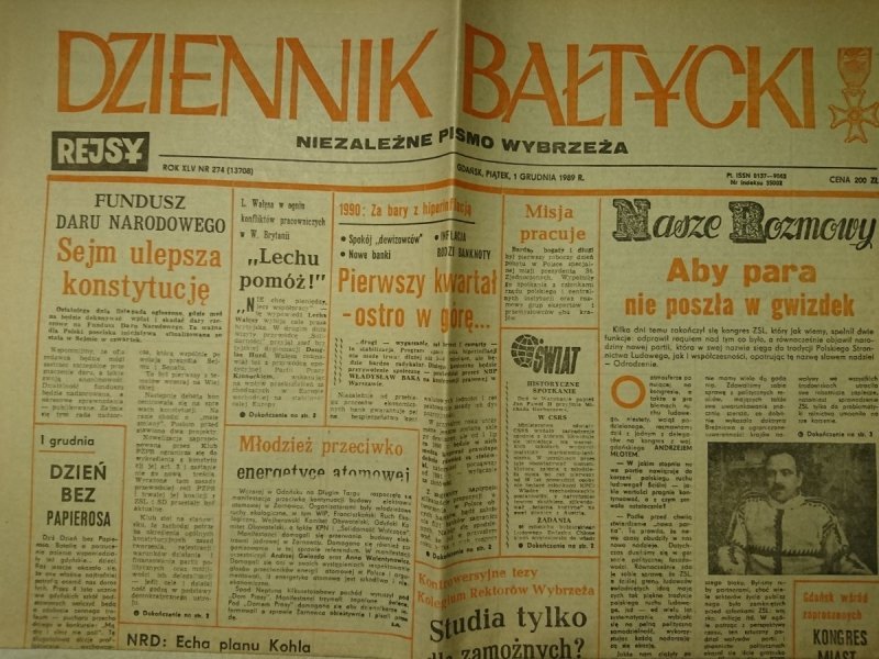 DZIENNIK BAŁTYCKI ROK XLV NR 274 (137708) 1989