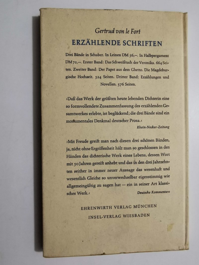 DER TURM DER BESTANDIGKEIT - Gertrud von le Fort 1957