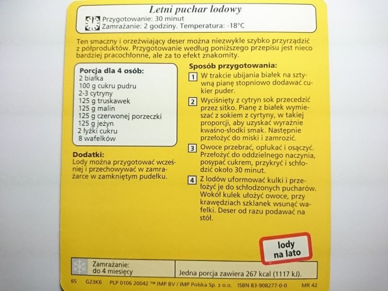 KARTA KULINARNA NR 6 LETNI PUCHAR LODOWY