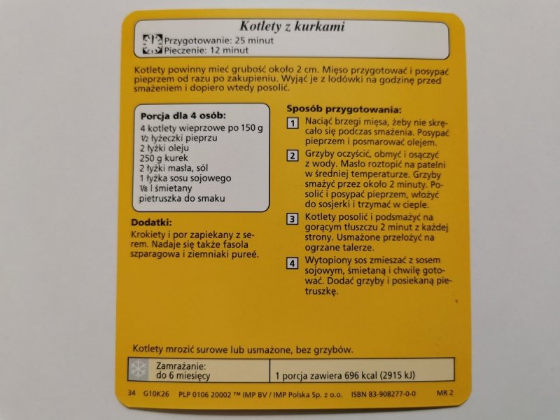 KARTA KULINARNA NR. 26 KOTLETY Z KURKAMI