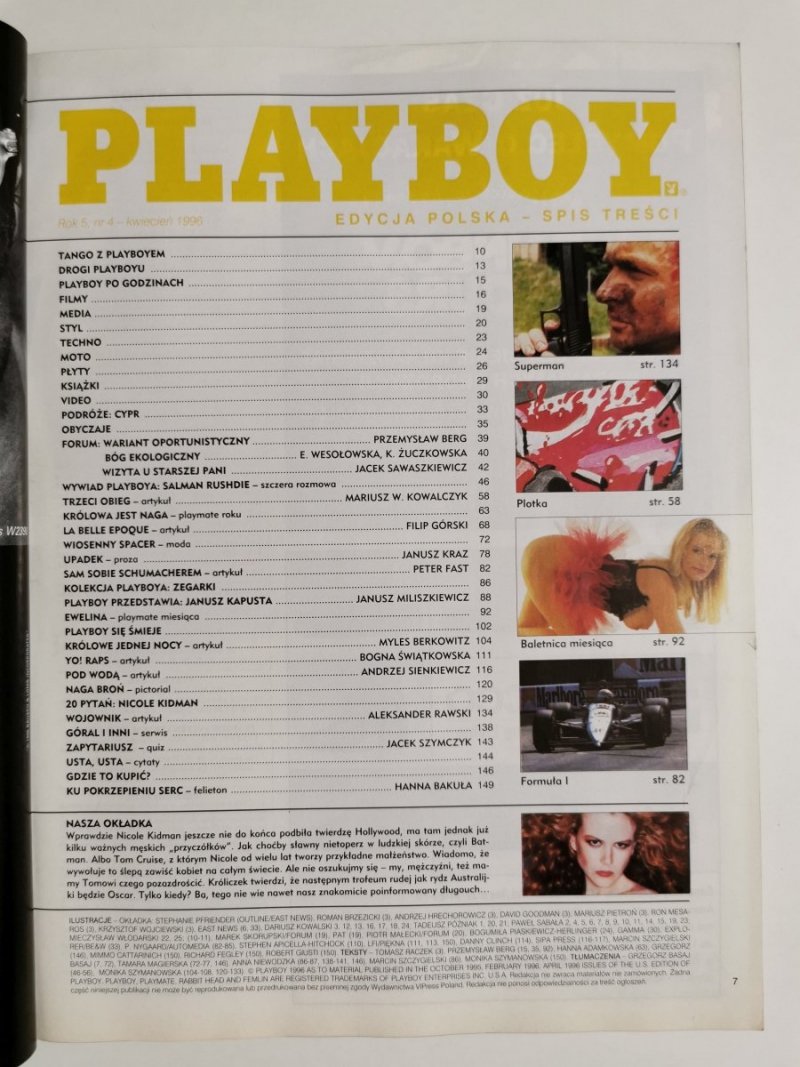 PLAYBOY NR 4 (41) KWIECIEŃ 1996 NICOLE KIDMAN