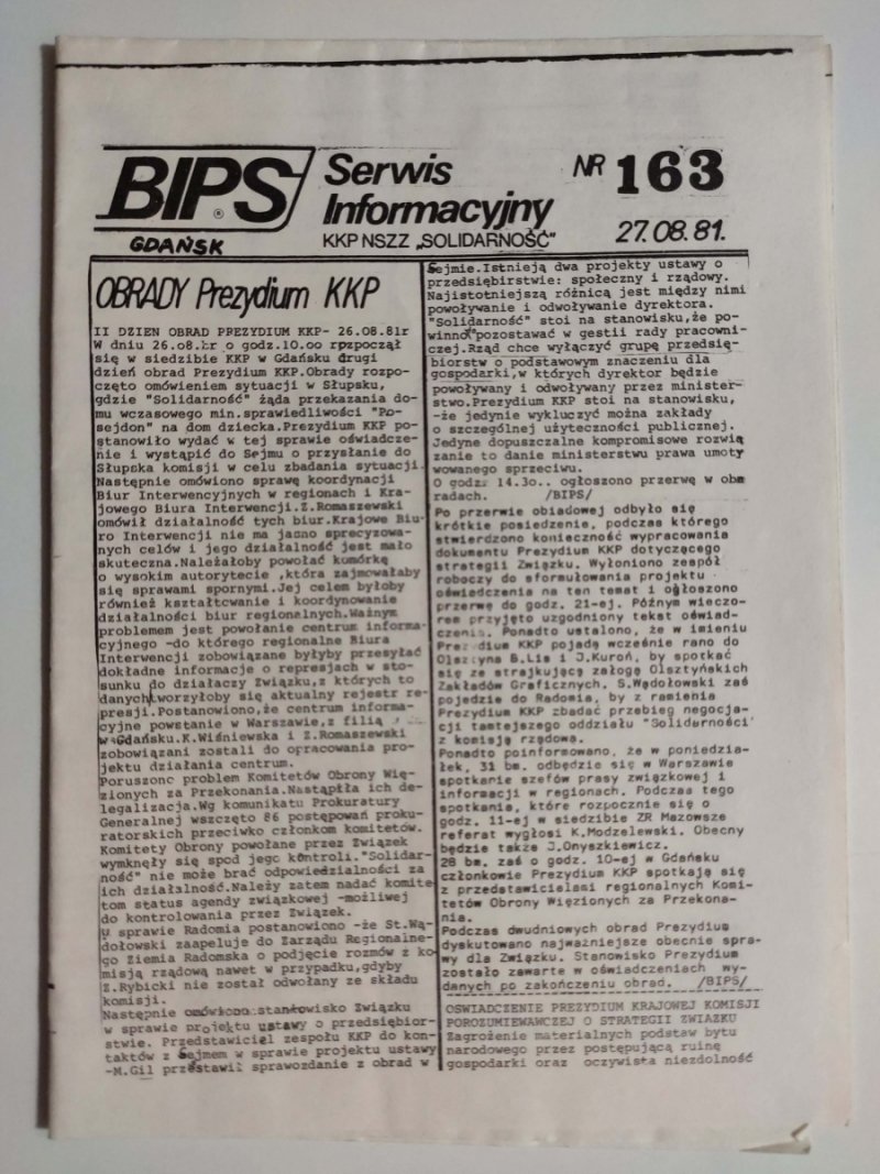 BIPS NR 163 – 27.08.1981