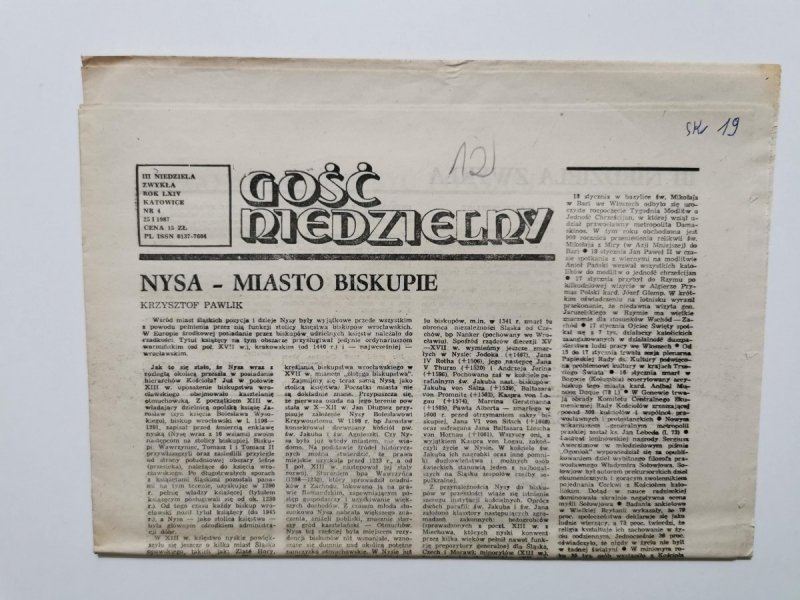 GOŚĆ NIEDZIELNY III NIEDZIELA ZWYKŁA ROK LXIV KATOWICE NR 4 25 I 1987