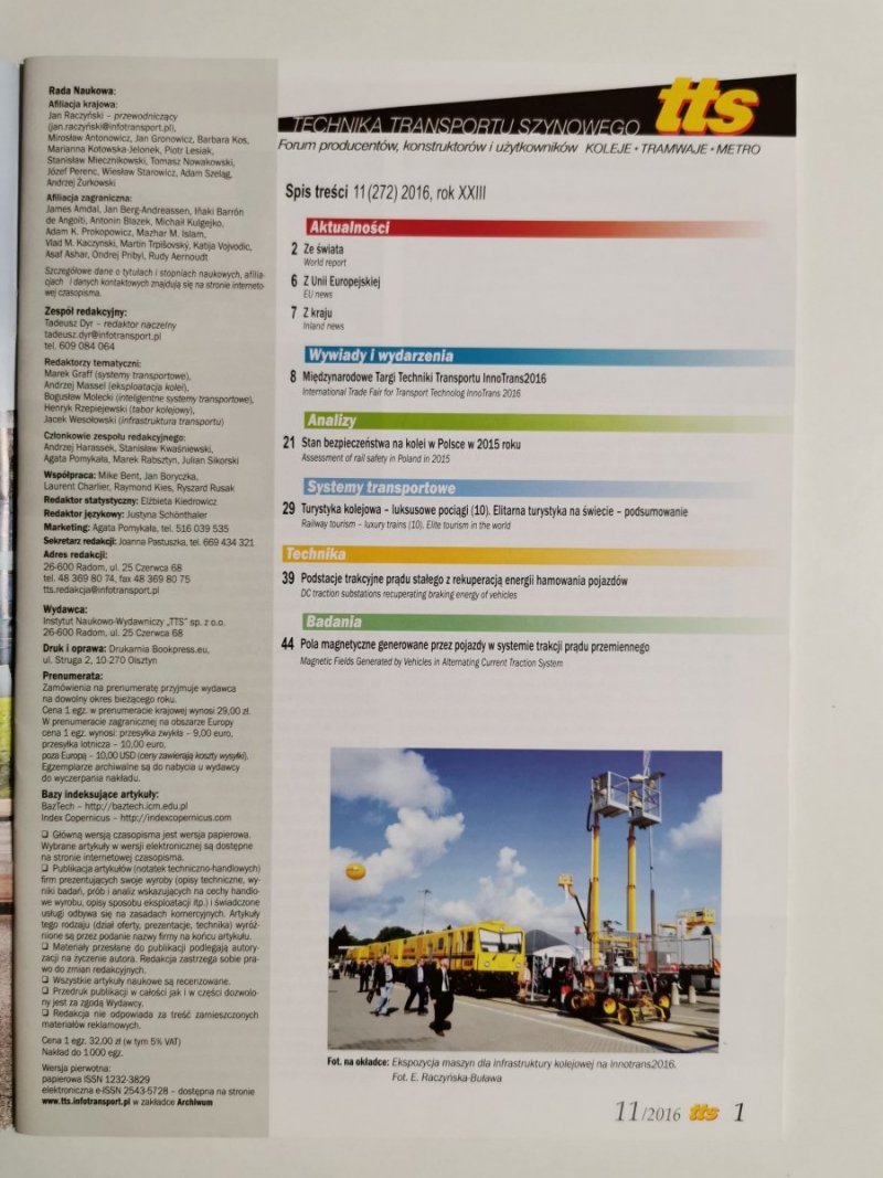 TTS TECHNIKA TRANSPORTU SZYNOWEGO NR 11/2016 