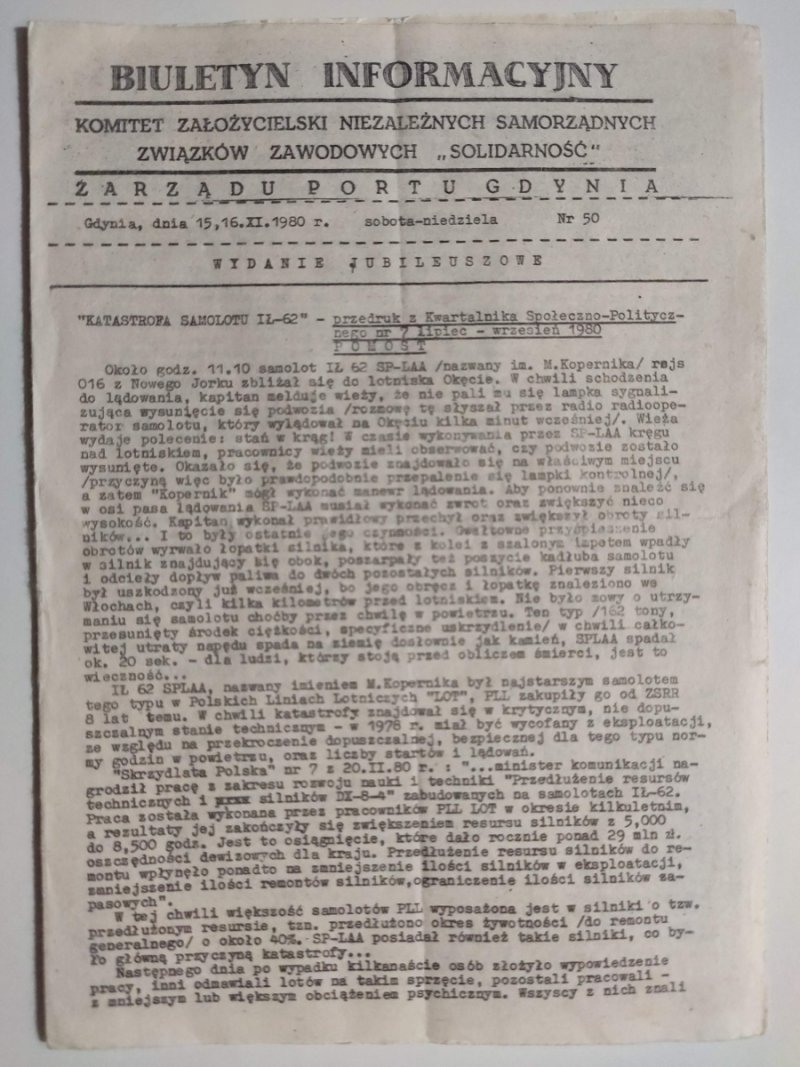 BIULETYN INFORMACYJNY ZARZĄDU PORTU GDYNIA NR 50 – 15,16.11.1980