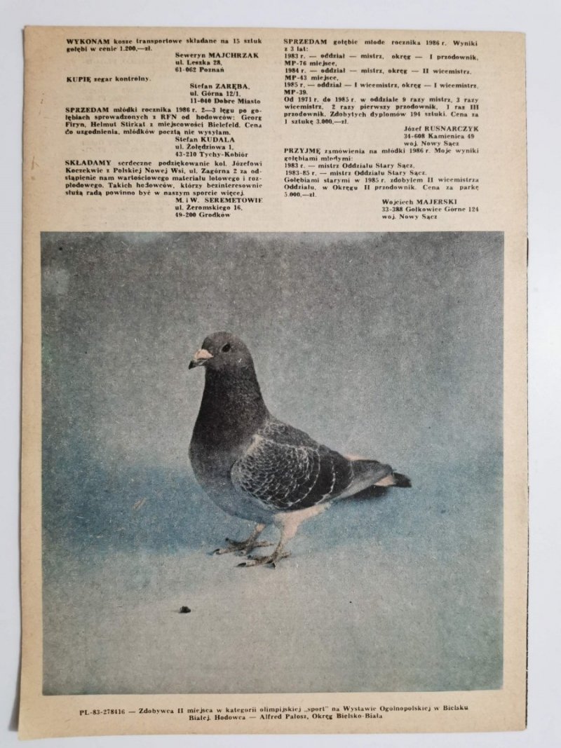 HODOWCA GOŁĘBI POCZTOWYCH NR 6 1986