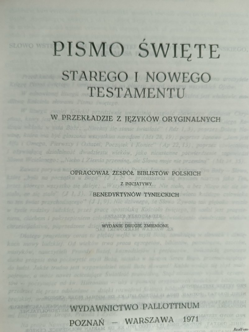 PISMO ŚWIĘTE STAREGO I NOWEGO TESTAMENTU