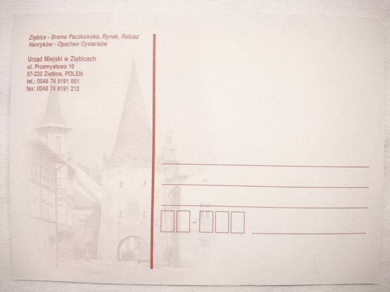 GMINA ZIĘBICE. BRAMA PACZKOWSKA, RYNEK, RATUSZ HENRYKÓW - OPACTWO CYSTERSÓW