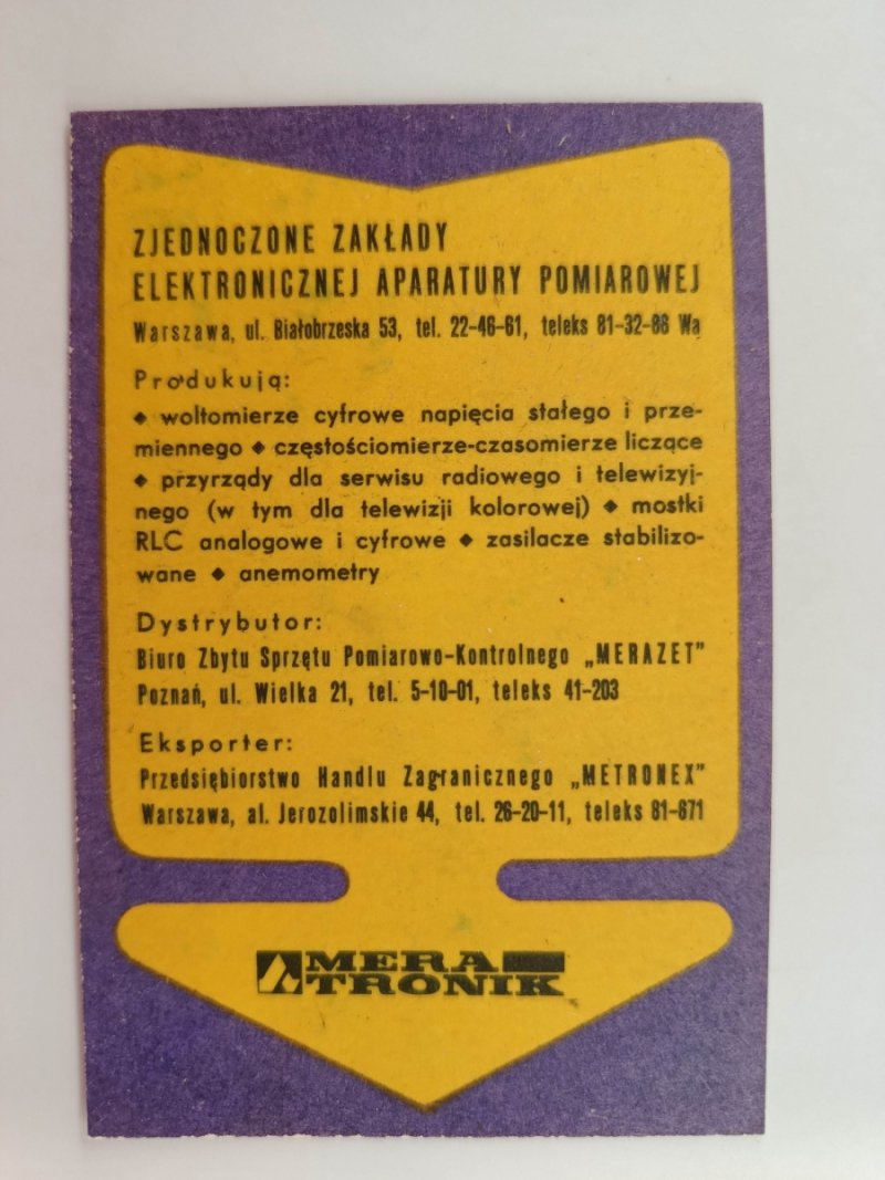 KALENDARZ 1974 MERA TRONIK