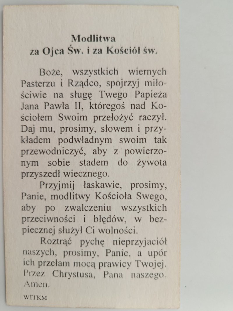 MODLITWA ZA OJCA ŚW. I ZA KOŚCIÓŁ ŚW.