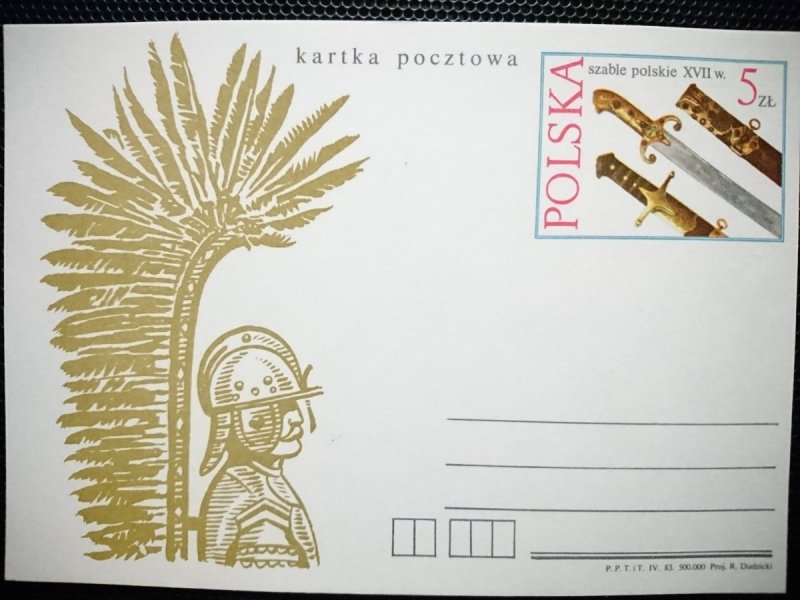 KARTKA POCZTOWA. POLSKA 5 ZŁ SZABLE POLSKIE XVII w.