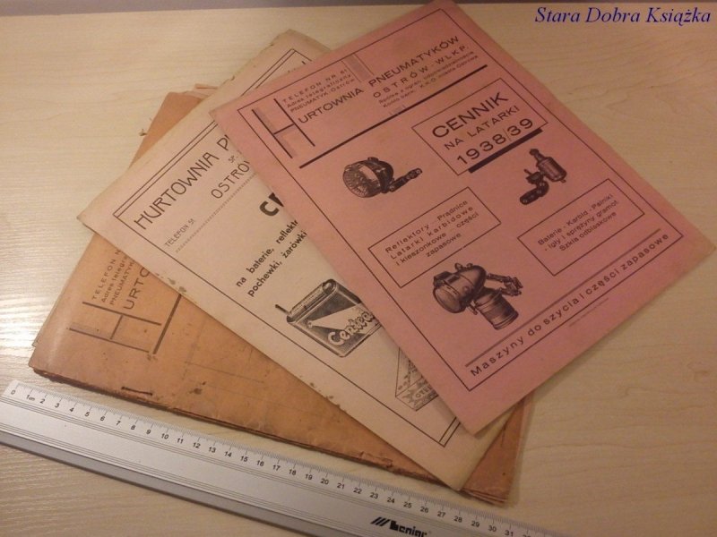 HURTOWNIA PNEUMATYKÓW. CENNIKI NA SEZON 1938