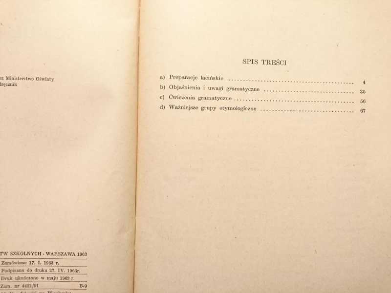 SCHOLA LATINA I PREPARACJE MATERIAŁ GRAMATYCZNY 1963