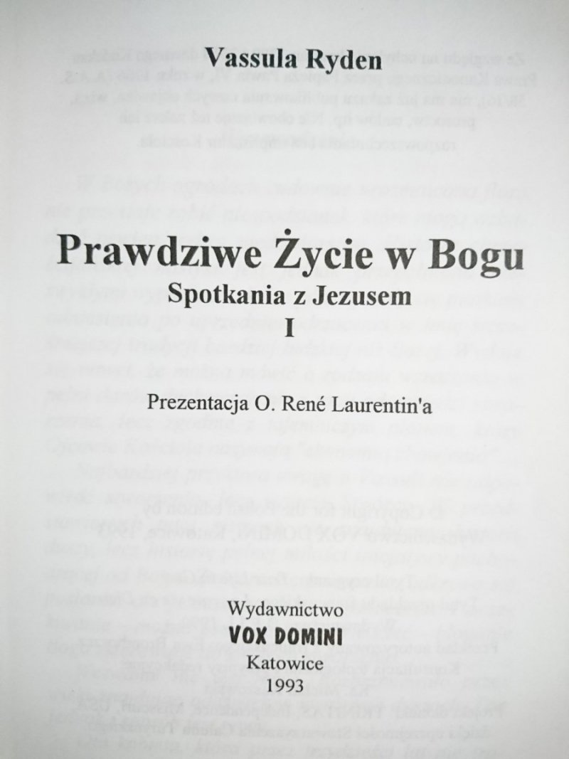 PRAWDZIWE ŻYCIE W BOGU TOM I - V. Ryden 1993