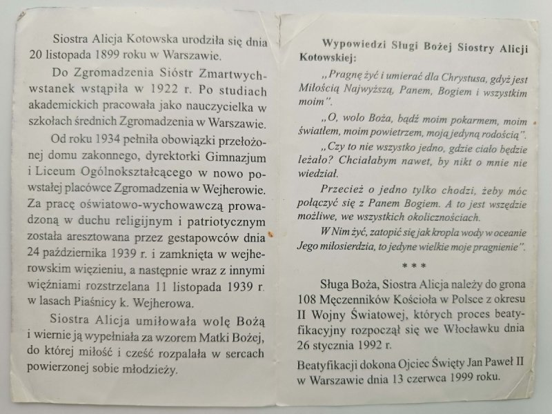 SŁUGA BOŻA SIOSTRA ALICJA KOTOWSKA
