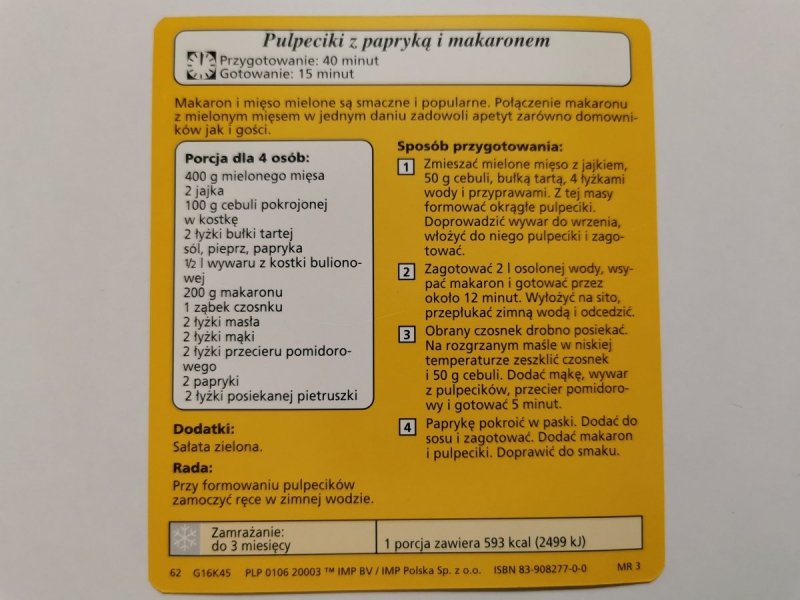 KARTA KULINARNA NR. 45 PULPECIKI Z PAPRYKĄ I MAKARONEM