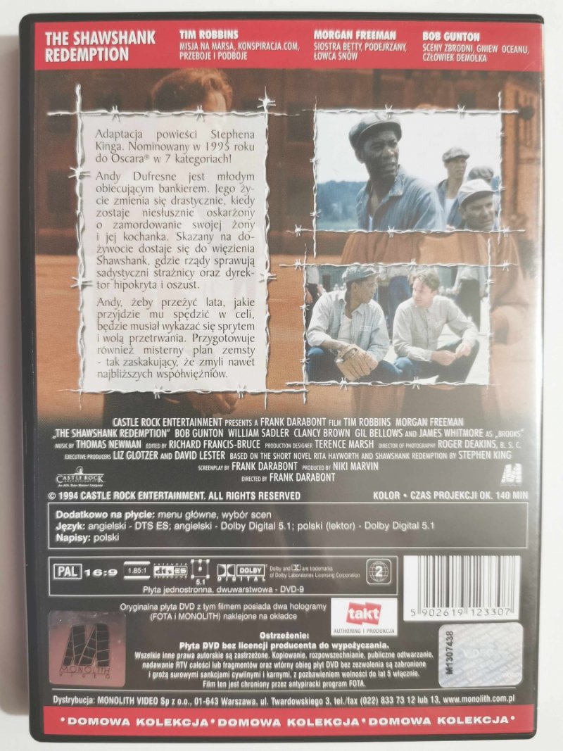 DVD. SKAZANI NA SHAWSHWANK. REŻ. FRANK DARABONT
