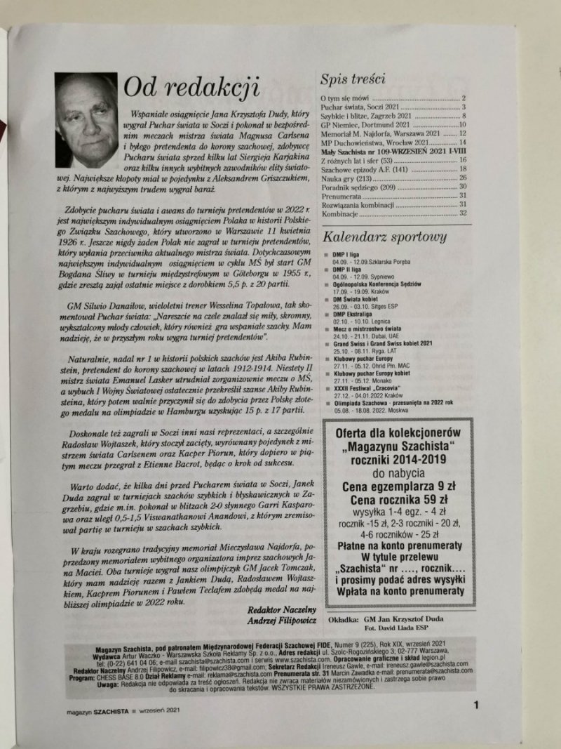 MAGAZYN SZACHISTA WRZESIEŃ 2021 