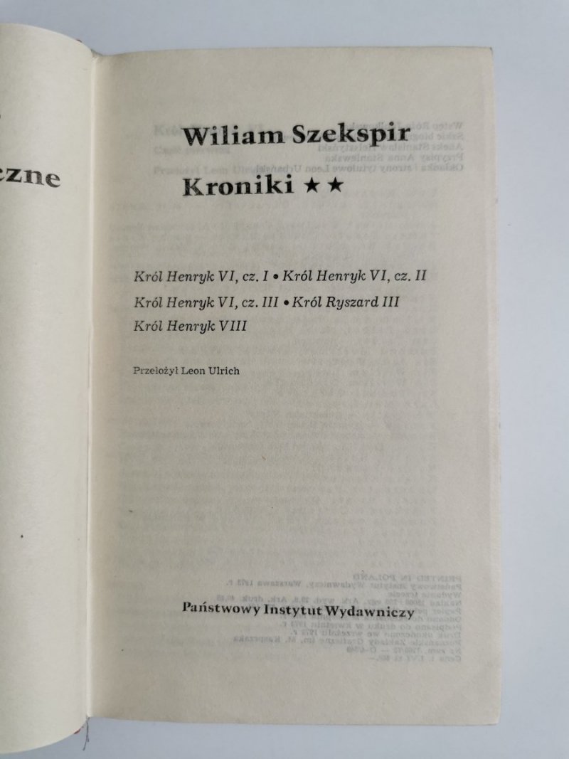 KRONIKI TOM II - William Szekspir 1973