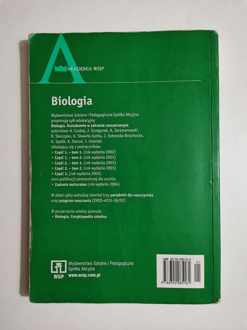 BIOLOGIA CZĘŚĆ 1 TOM 2 PODRĘCZNIK - red. Czubaj 2003