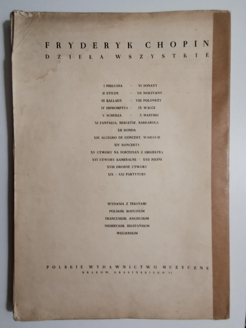 CHOPIN DZIEŁA WSZYSTKIE IX WALCE 1956
