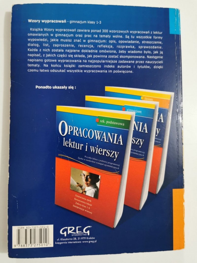 WZORY WYPRACOWAŃ. GIMNAZJUM - Bogumiła Wojnar 2004