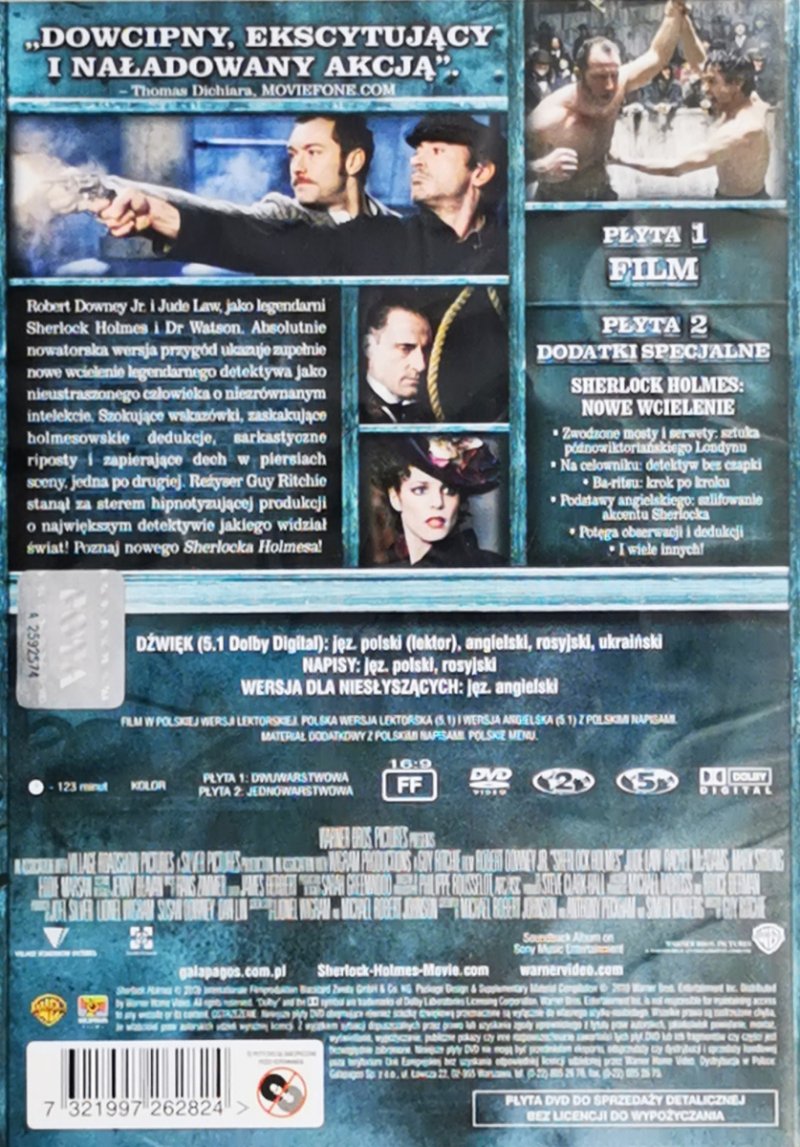 DVD. SHERLOCK HOLMES. ROBERT DOWNEY JR. JUDE LAW 2X DVD