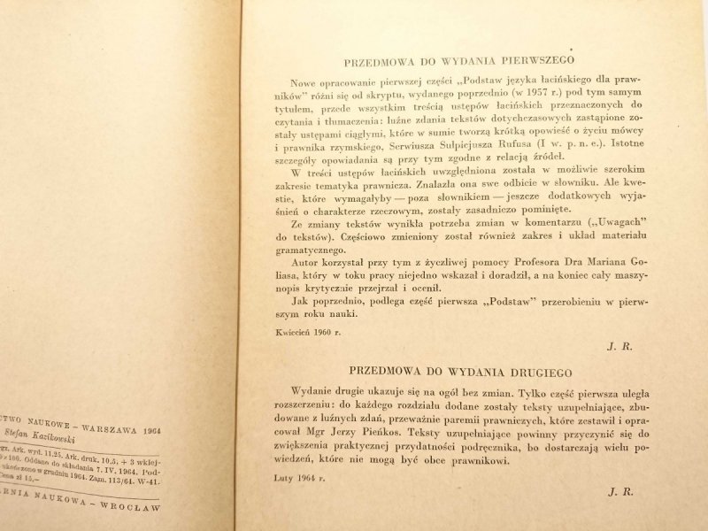 PODSTAWY JĘZYKA ŁACIŃSKIEGO DLA PRAWNIKÓW CZĘŚĆ I 1964