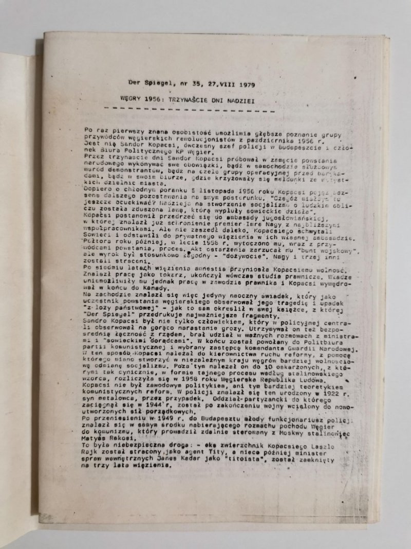 TRZYNAŚCIE DNI NADZIEI WĘGRY 1956 - Sandor Kopacsi 1981