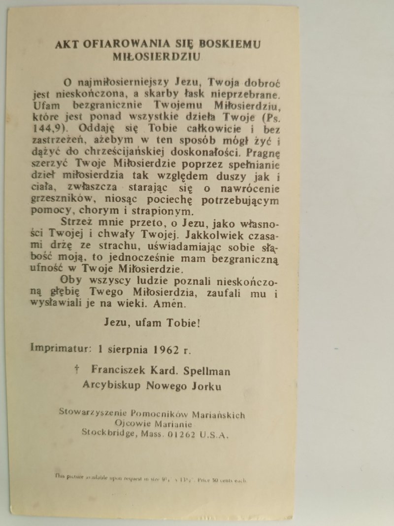 AKT OFIAROWANIE SIĘ BOSKIEMU MIŁOSIERDZIA