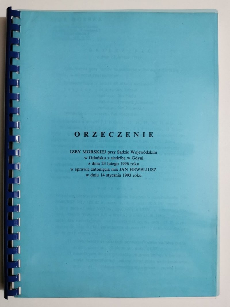 ORZECZENIE IZBY MORSKIEJ WS. ZATONIĘCIA M/S JAN HEWELIUSZ 