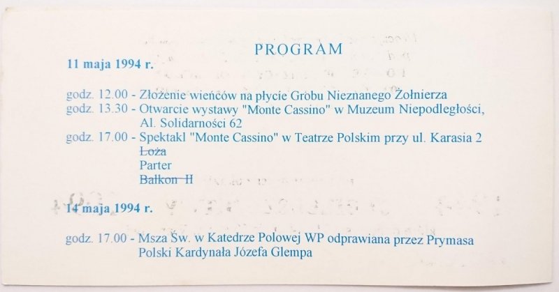 ZAPROSZENIE NA UROCZYSTOŚĆ Z OKAZJI JUBILEUSZU BITWY O MONTE CASSINO