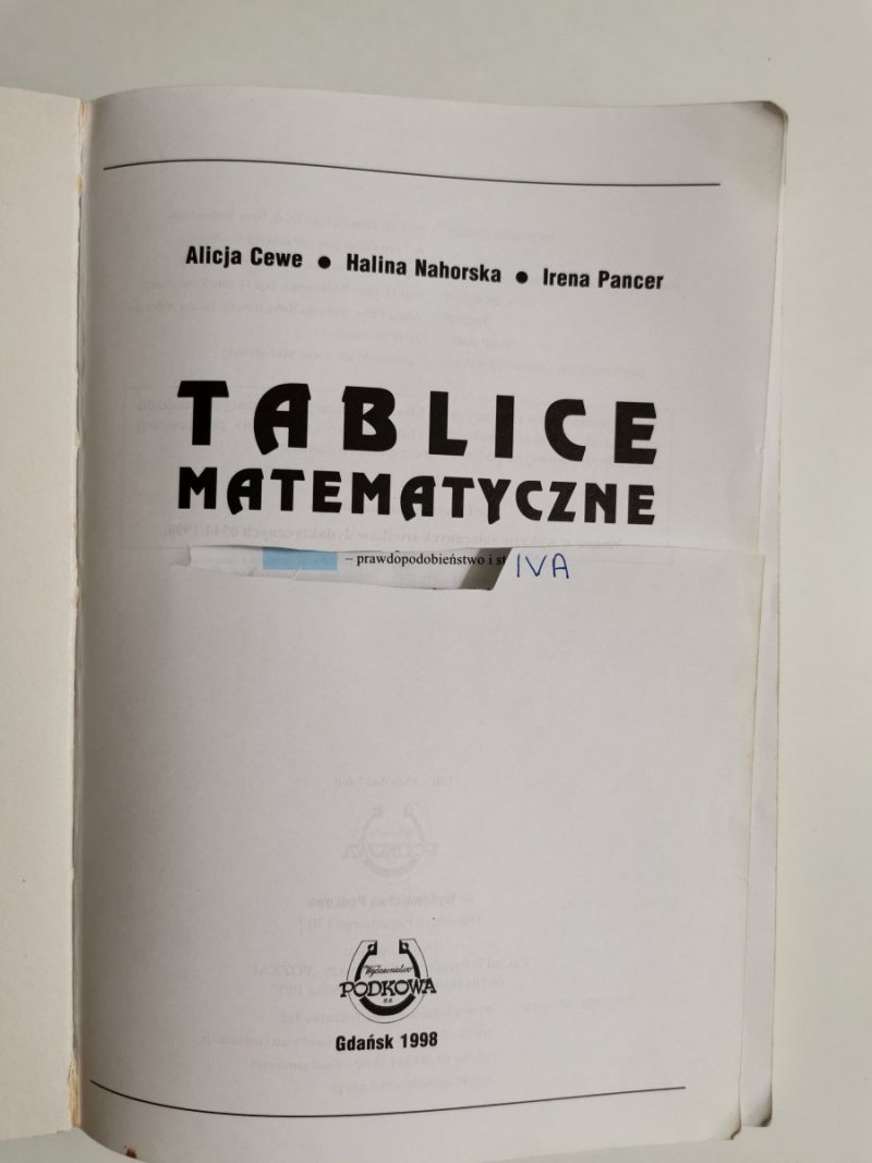MATEMATYKA. TABLICE MATEMATYCZNE - Alicja Cewe 1998