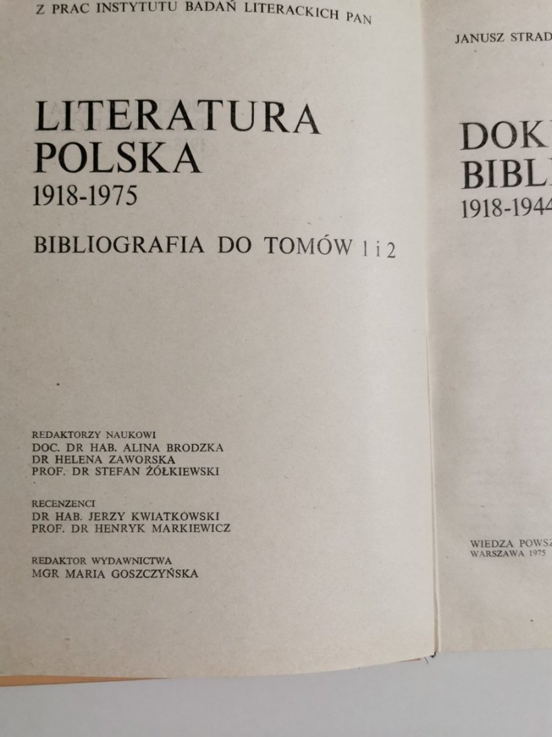 LITERATURA POLSKA 1918-1975 DOKUMENTACJA BIBLIOGRAFICZNA 1918-1944 