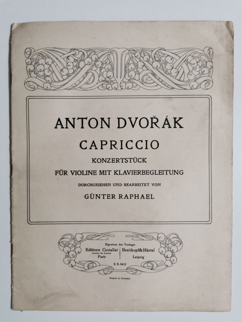 CAPRICCIO. KONZERTSTUCK FUR VIOLINE MIT KLAVIERBEGLEITUNG - Anton Dvorak 