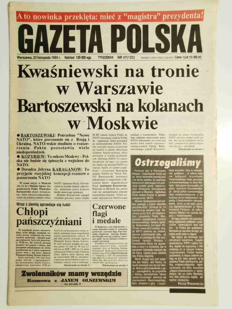 GAZETA POLSKA TYGODNIK NR 47 (123) 23 LISTOPADA 1995 r.