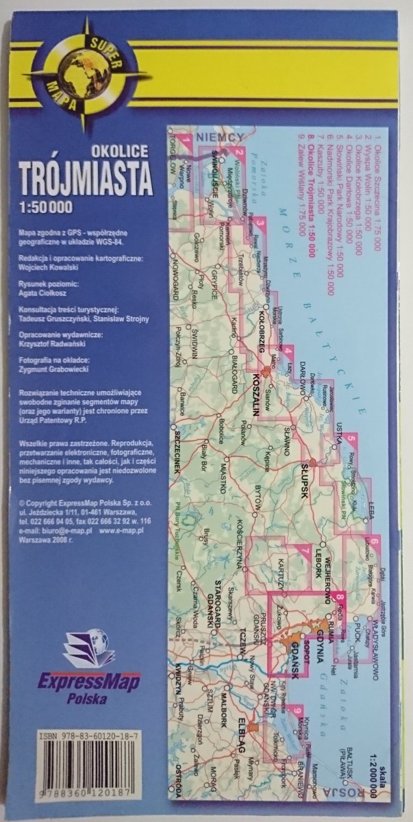 OKOLICE TRÓJMIASTA 1:50 000 MAPA LAMINOWANA 2008
