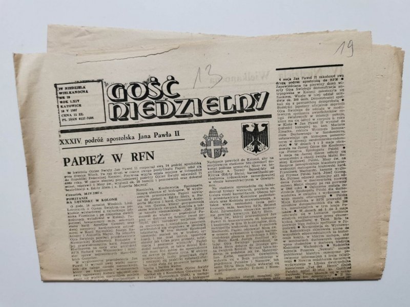 GOŚĆ NIEDZIELNY IV NIEDZIELA WIELKANOCNA NR 19 ROK LXIV KATOWICE 10 V 1987