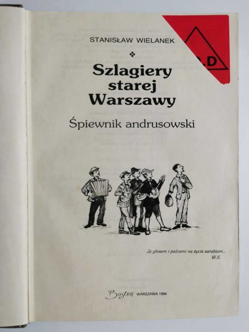 Szlagiery starej Warszawy Śpiewnik Andrusowski - Stanisław Wielanek 1994
