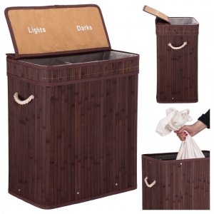 Kosz na pranie bambusowy z pokrywą 100L wenge