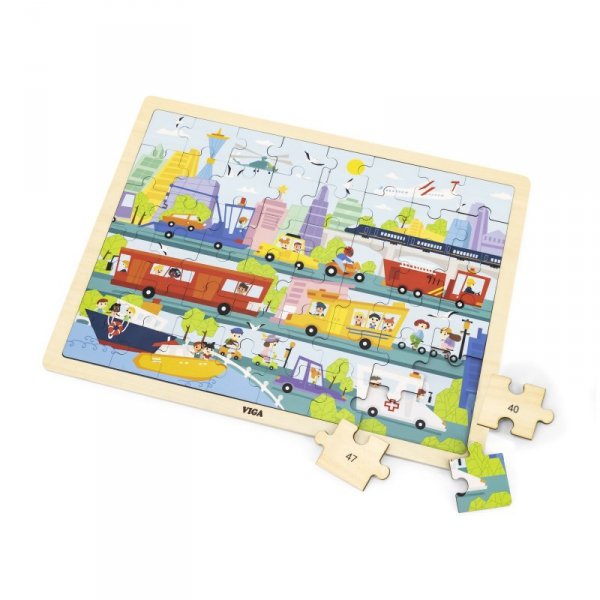 Viga 44582 Puzzle na podkładce 48 elementów - poznajemy transport w mieście