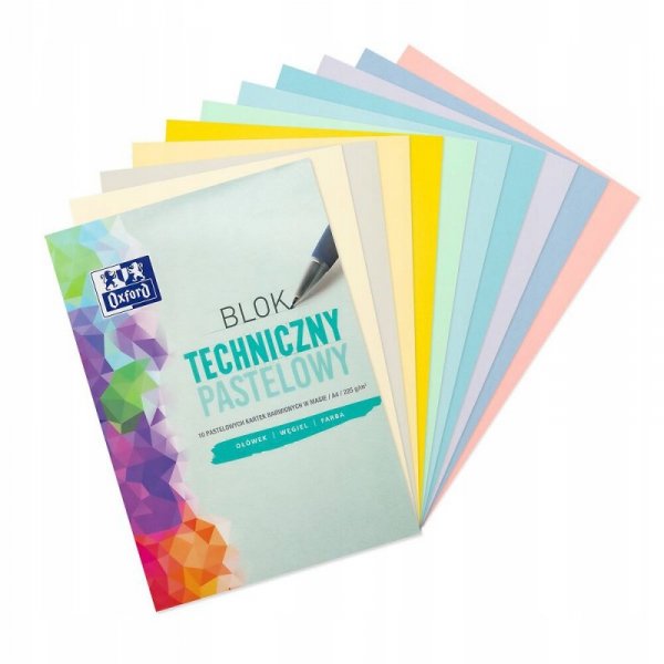 Blok techniczny szkolny A4 pastelowy 10 kartek 225g 400166068 OXFORD